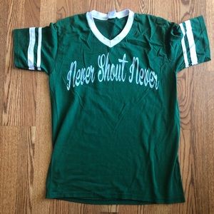 Never Shout Never 70’s style green t-shirt